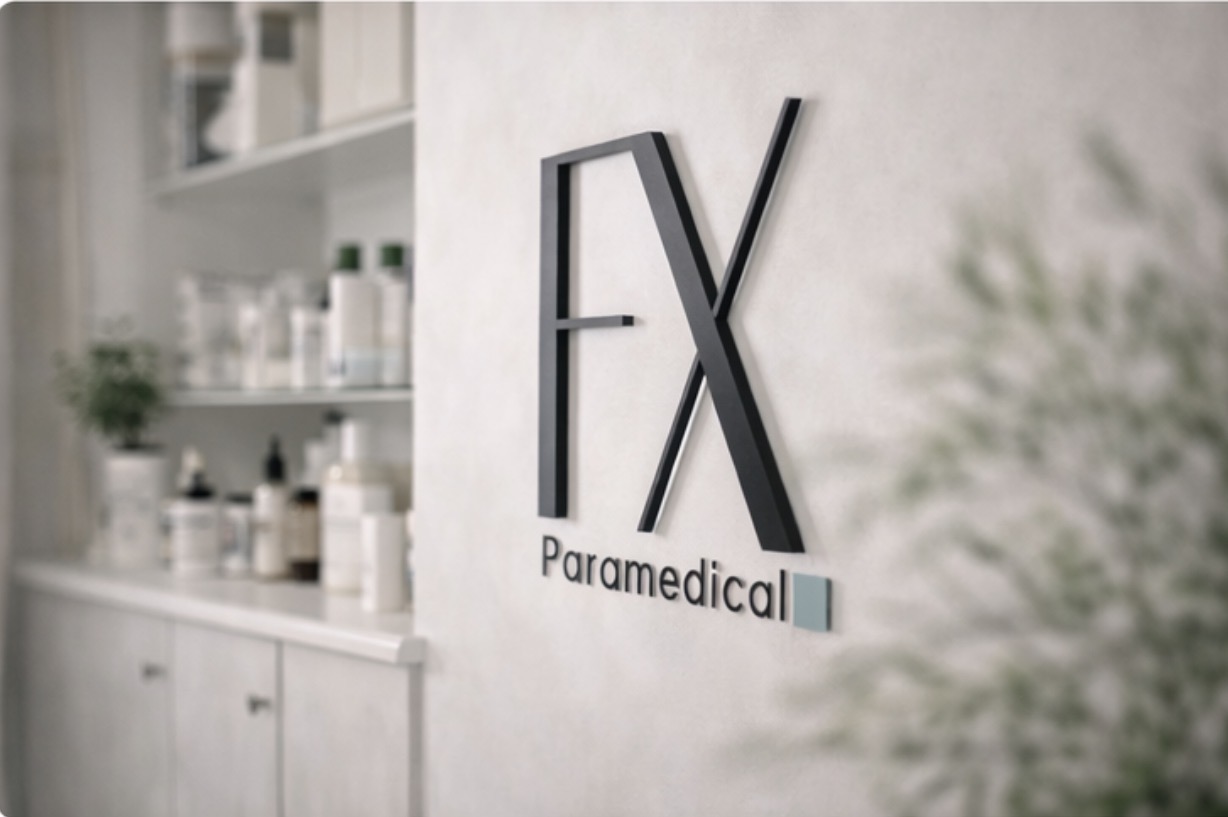 FX Paramedical private treatment suite with clinical equipment and the FX Paramedical brand mark